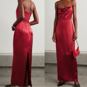 Reformation 12 Frankie Rosette Dark Red Silk Maxi Dress